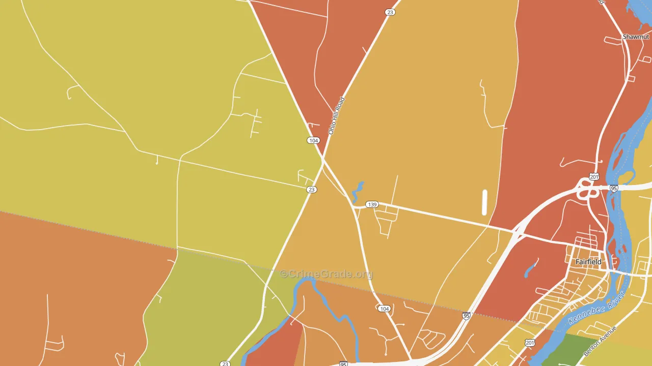 Fairfield Center, ME Map of Robbery Rates
