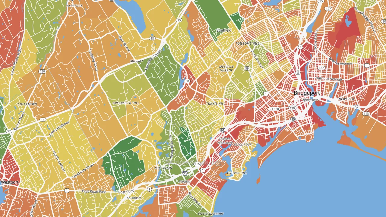 Fairfield, CT Map of Robbery Rates