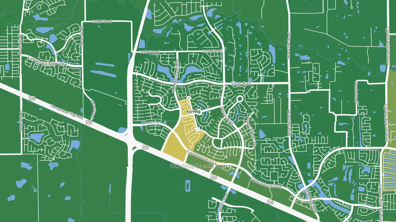 Fairfield, Cypress, TX Map of Robbery Rates