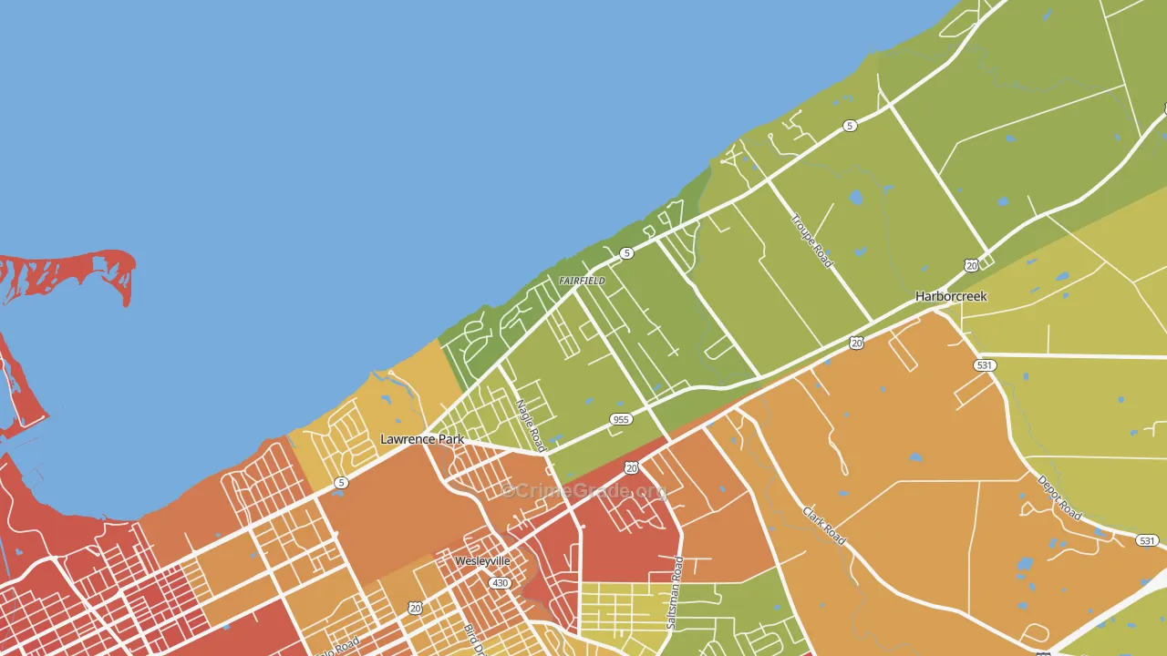 Fairfield, Erie, PA Map of Robbery Rates