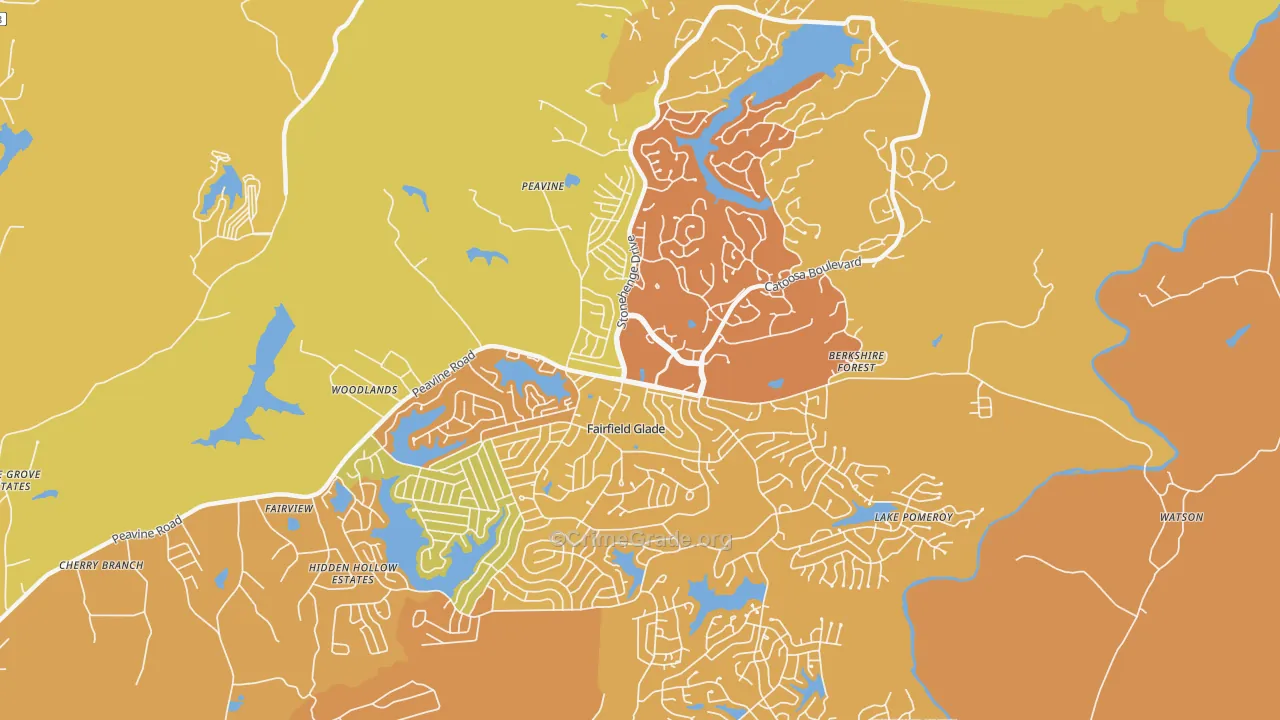 Fairfield Glade, TN Map of Robbery Rates