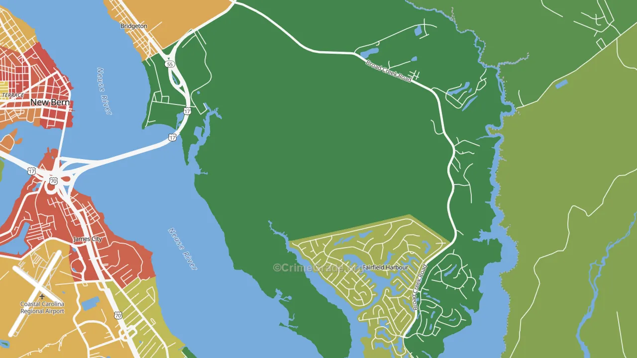 Fairfield Harbour, NC Map of Robbery Rates