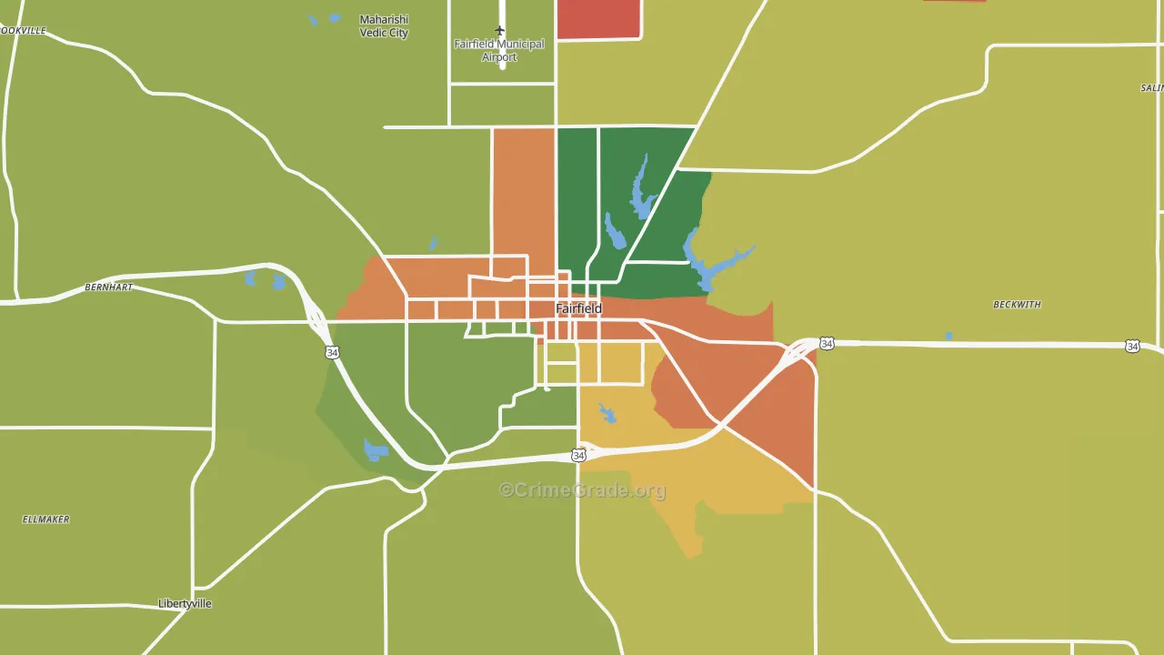 Fairfield, IA Map of Robbery Rates
