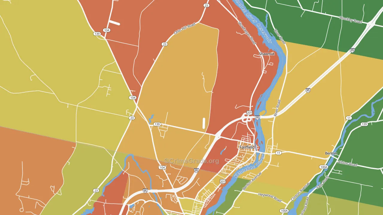 Fairfield, ME Map of Robbery Rates