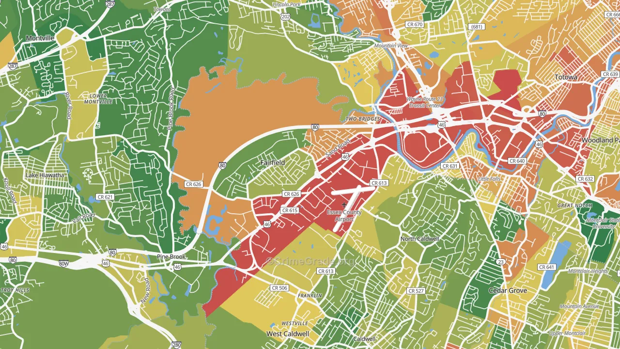 Fairfield, NJ Map of Robbery Rates