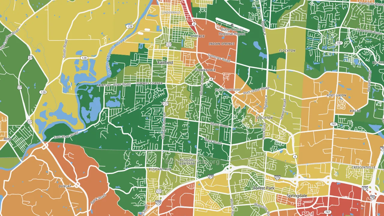 Fairfield, OH Map of Robbery Rates