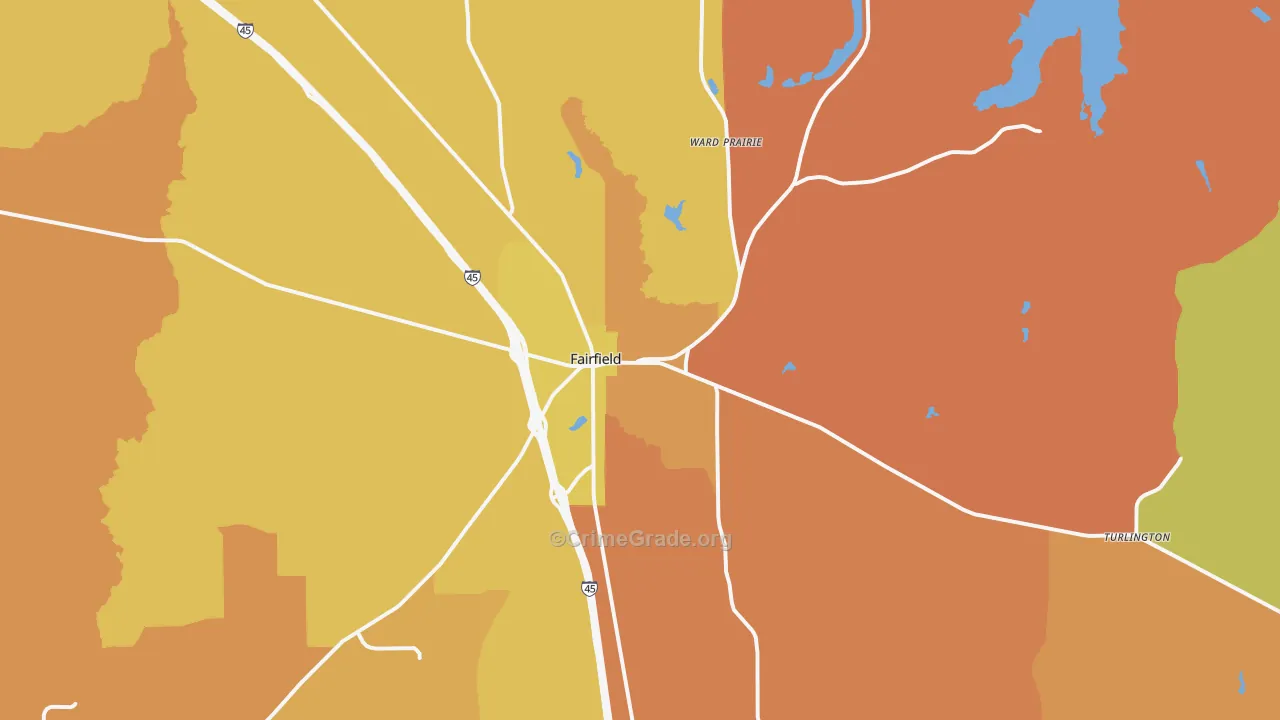 Fairfield, TX Map of Robbery Rates