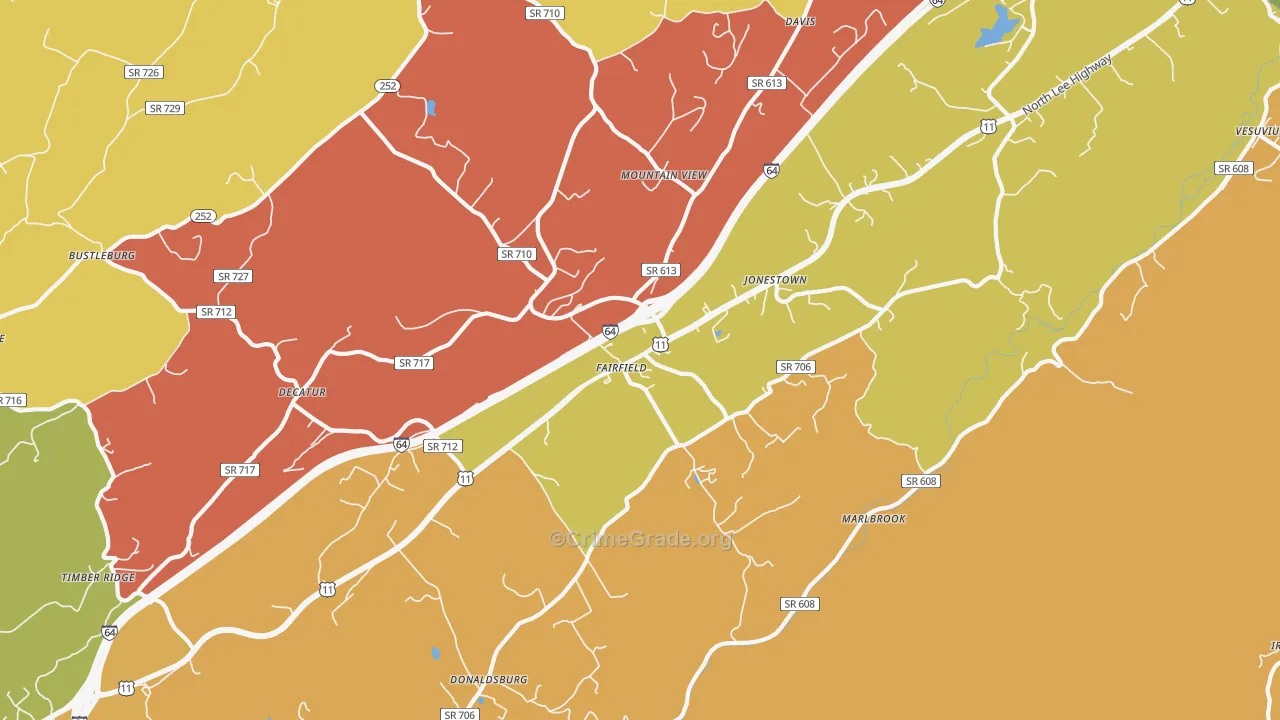 Fairfield, VA Map of Robbery Rates