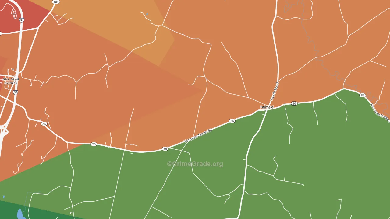 Fairfield, VT Map of Robbery Rates