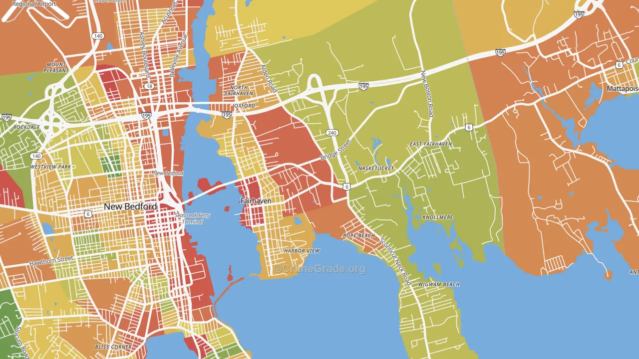 Fairhaven, MA Map of Robbery Rates