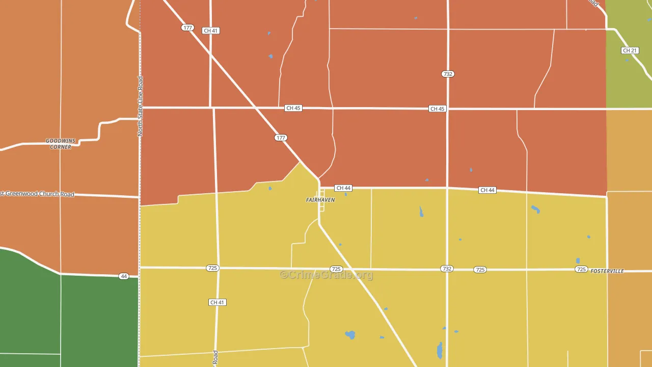 Fairhaven, OH Map of Robbery Rates