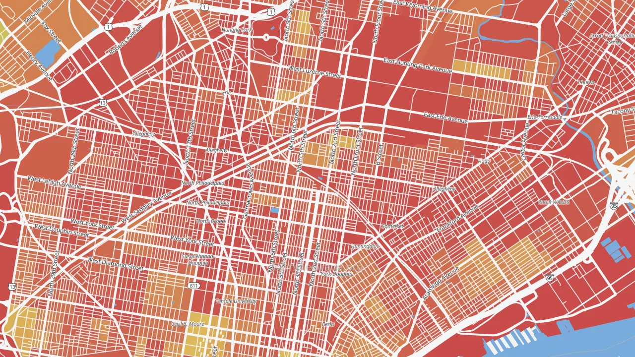 Fairhill, Philadelphia, PA Map of Robbery Rates