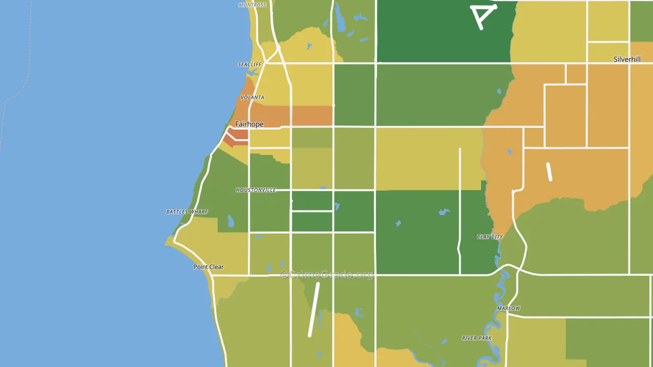 Fairhope, AL Map of Robbery Rates