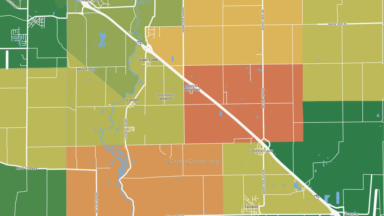 Fairland, IN Map of Robbery Rates