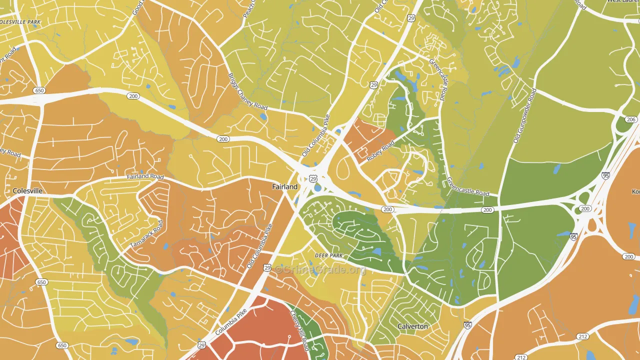 Fairland, MD Map of Robbery Rates