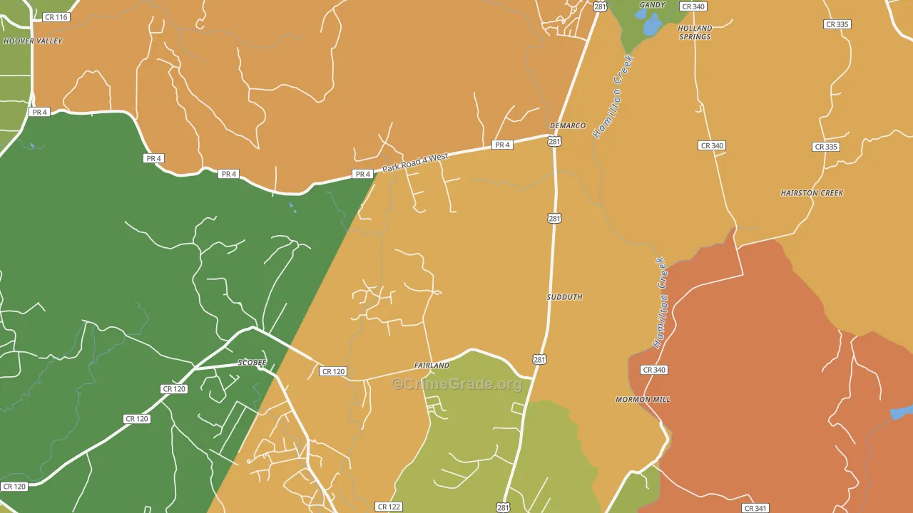 Fairland, TX Map of Robbery Rates