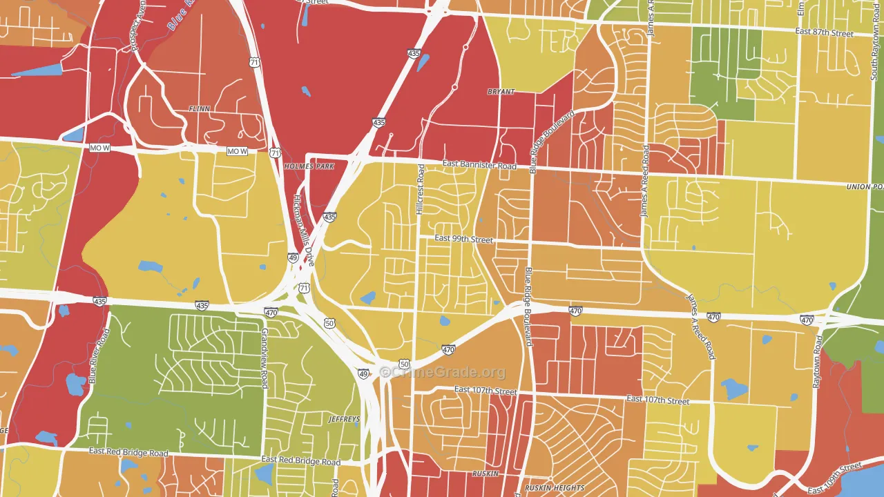 Fairlane, Kansas City, MO Map of Robbery Rates