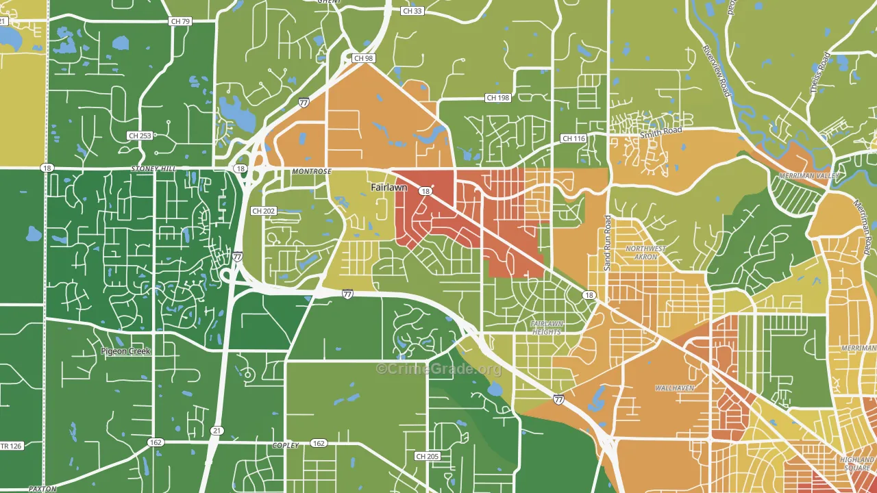 Fairlawn, OH Map of Robbery Rates