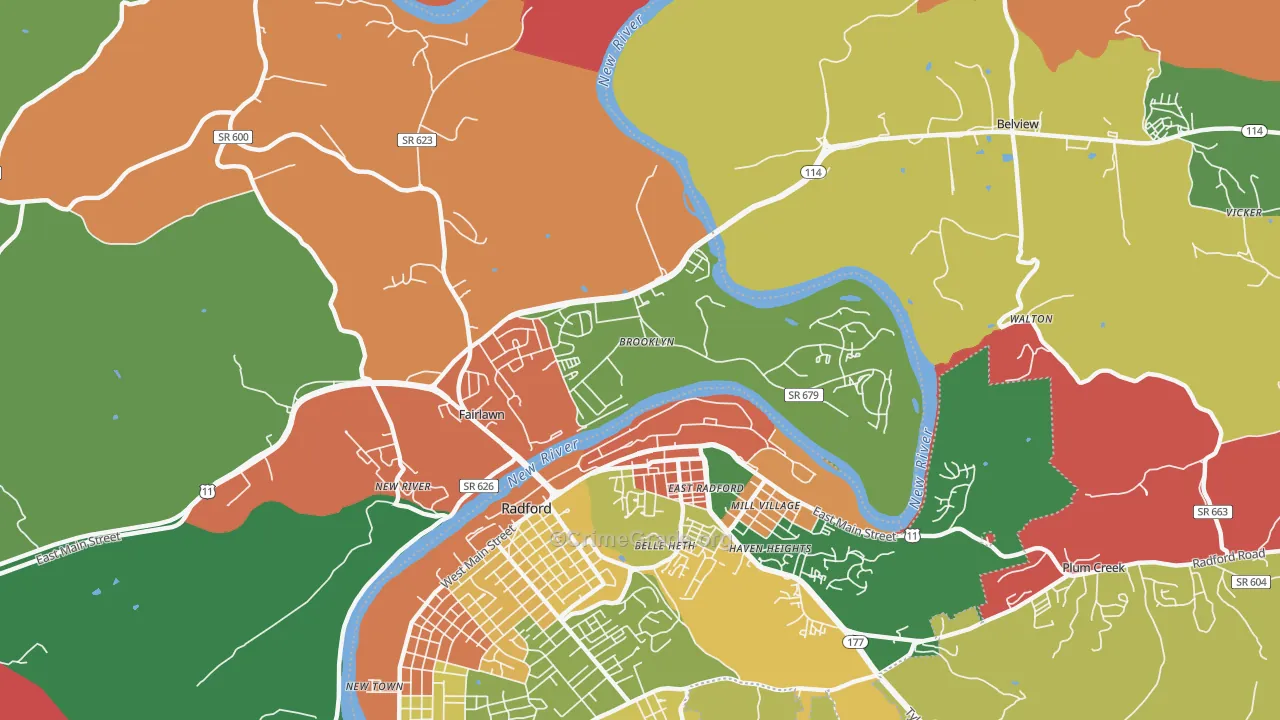 Fairlawn, VA Map of Robbery Rates