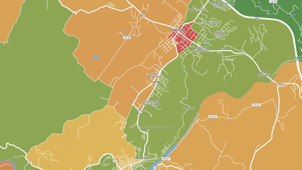 Fairlea, WV Map of Robbery Rates