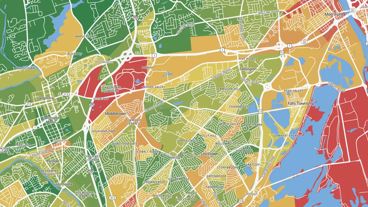 Fairless Hills, PA Map of Robbery Rates