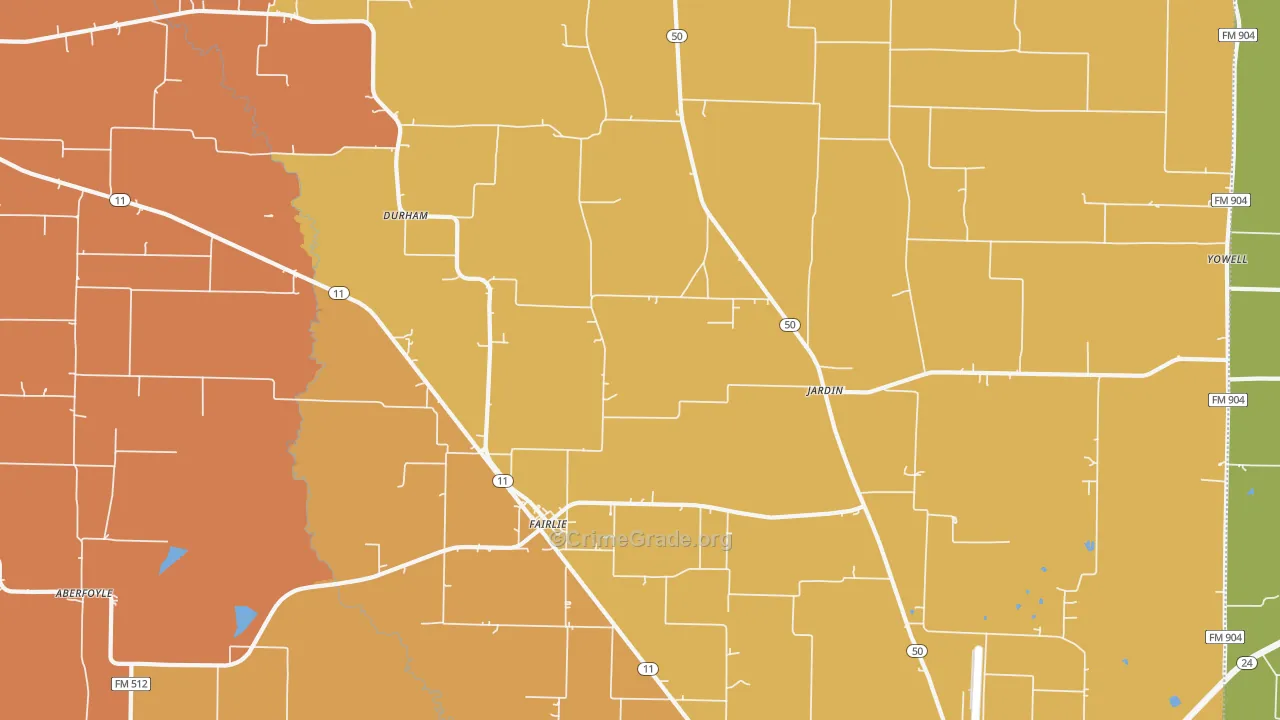 Fairlie, TX Map of Robbery Rates