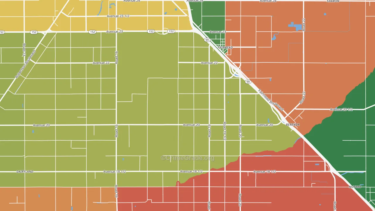 Fairmead, CA Map of Robbery Rates