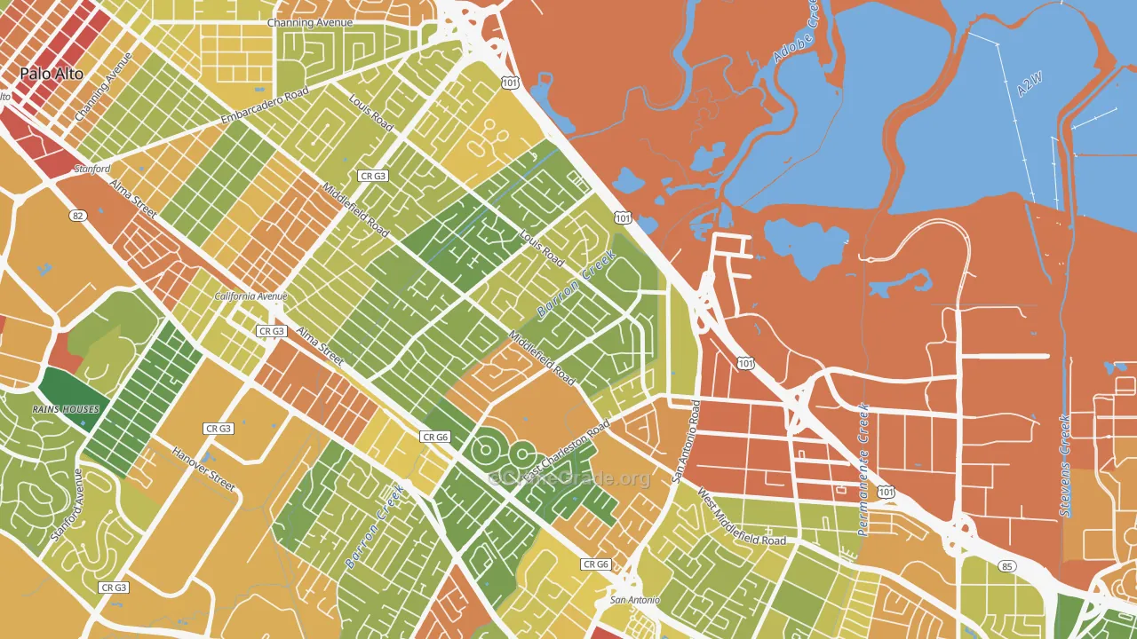 Fairmeadow, Palo Alto, CA Map of Robbery Rates