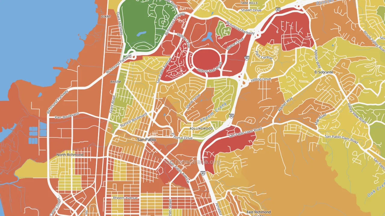 Fairmede-Hilltop, San Pablo, CA Map of Robbery Rates