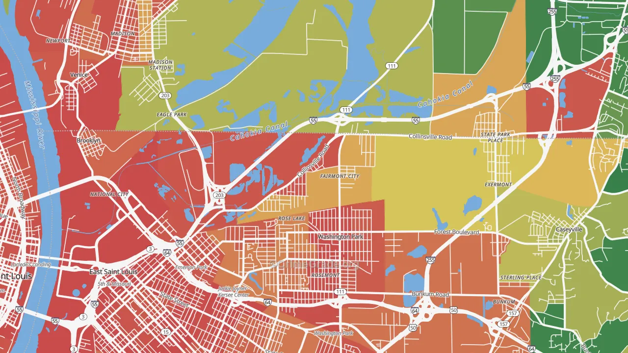Fairmont City, IL Map of Robbery Rates
