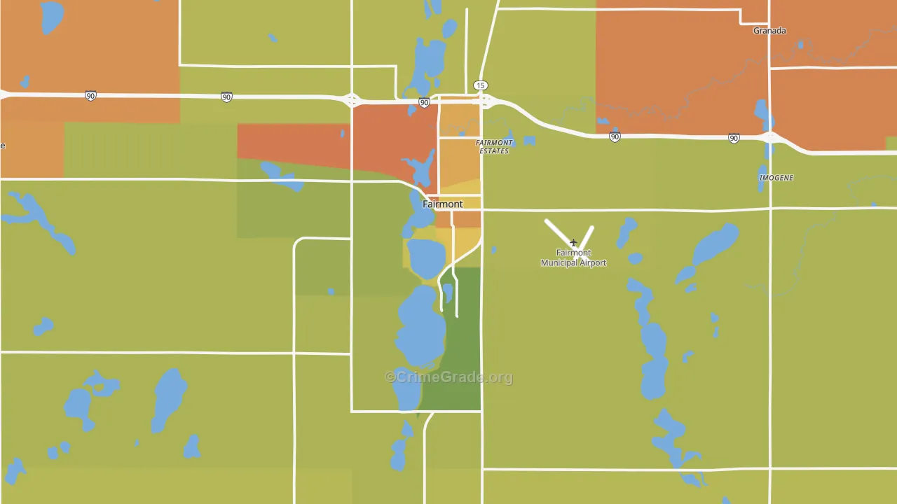 Fairmont, MN Map of Robbery Rates