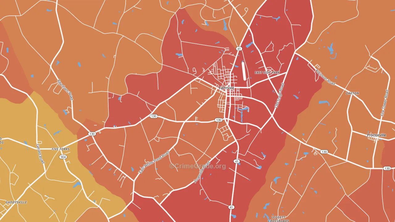 Fairmont, NC Map of Robbery Rates