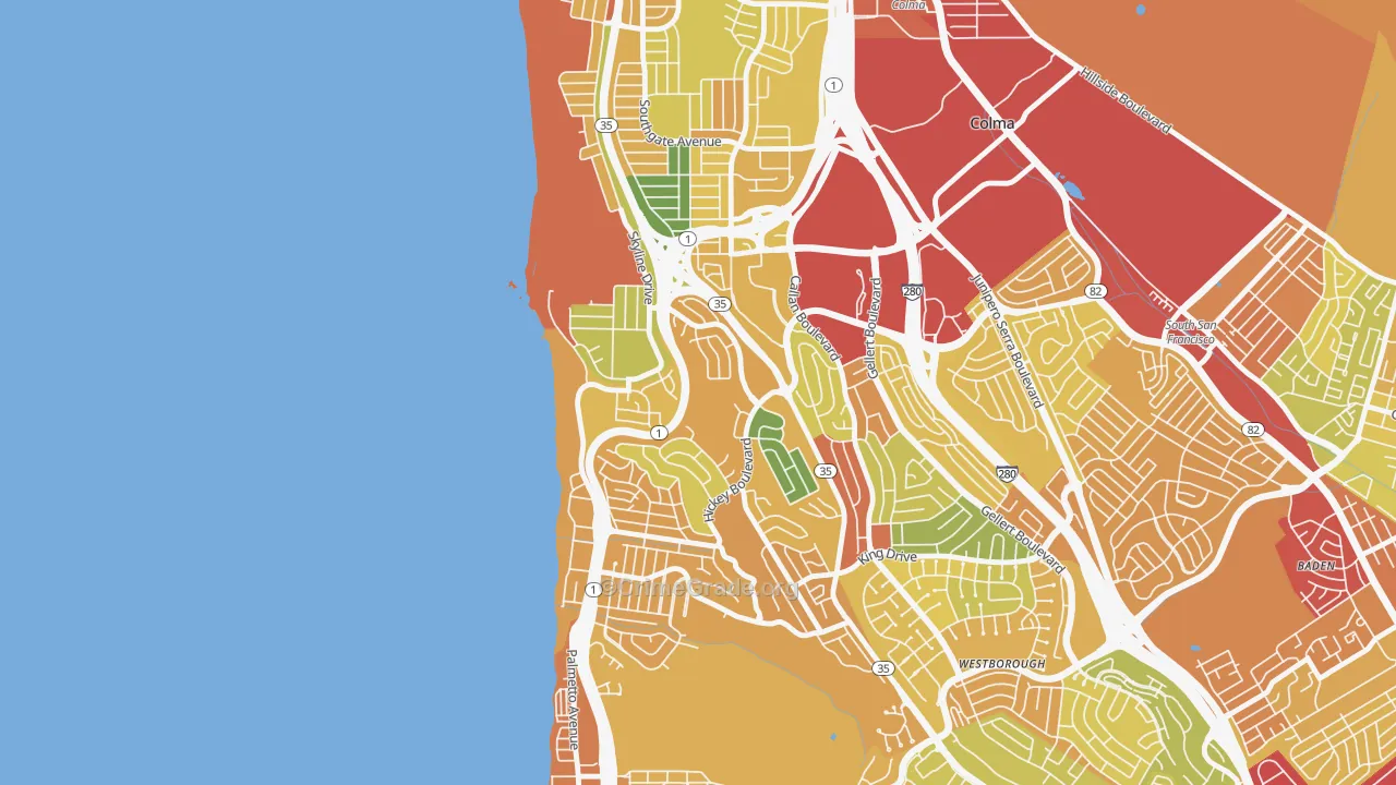Fairmont, Pacifica, CA Map of Robbery Rates