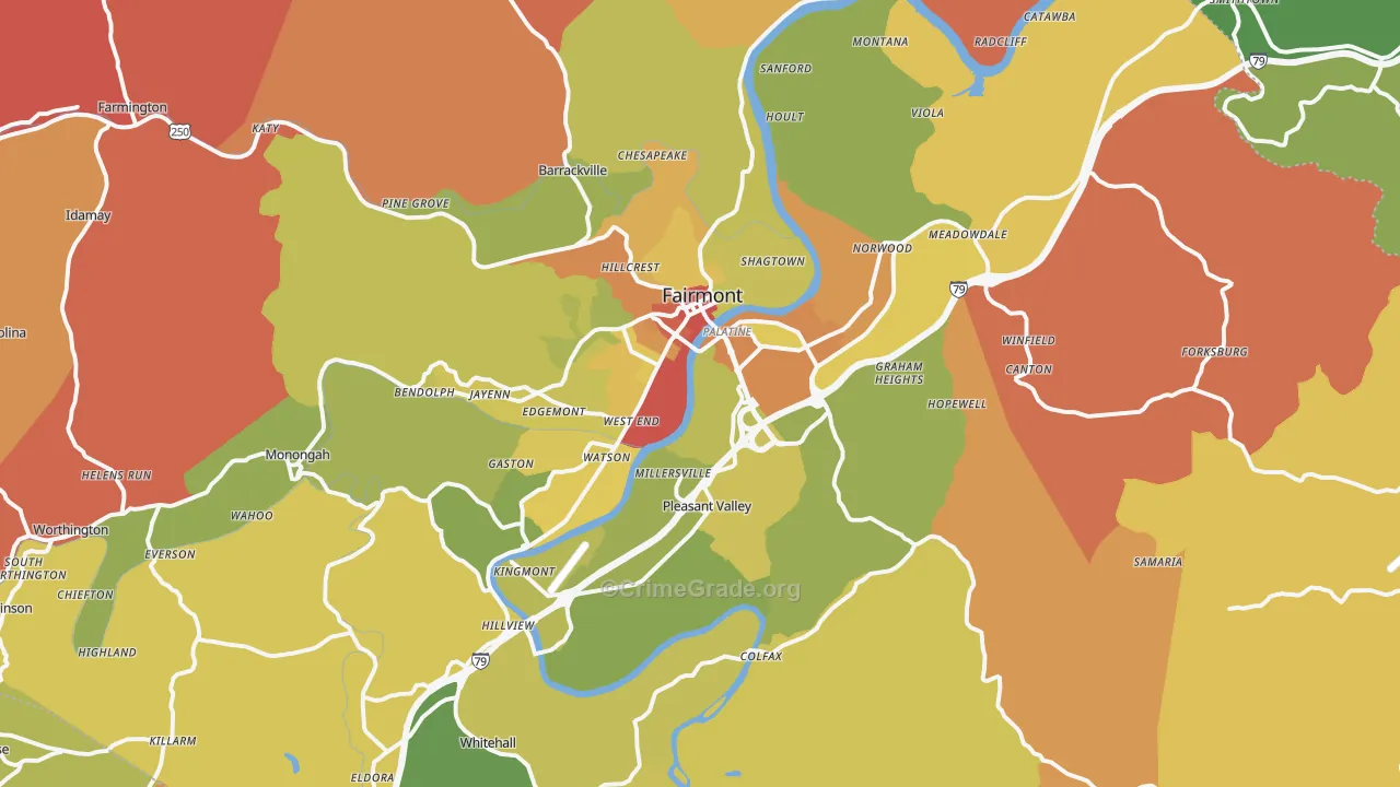 Fairmont, WV Map of Robbery Rates