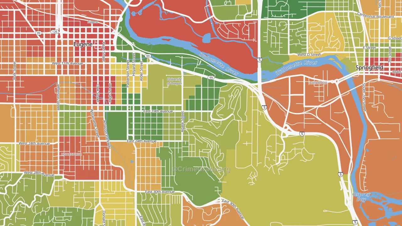 Fairmount, Eugene, OR Map of Robbery Rates