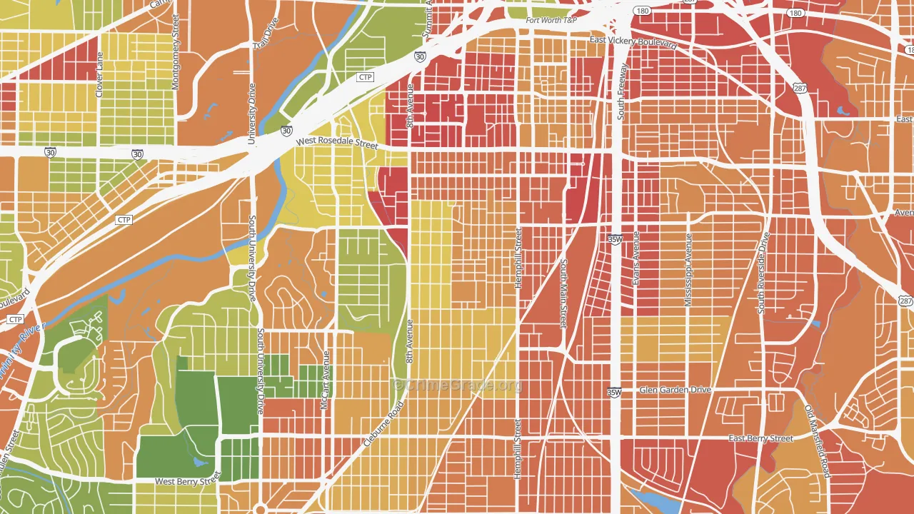 Fairmount, Fort Worth, TX Map of Robbery Rates