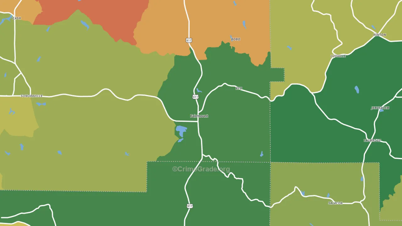 Fairmount, GA Map of Robbery Rates