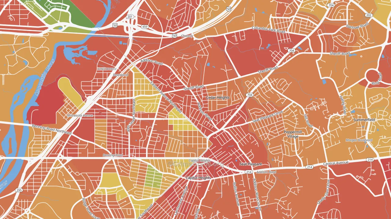 Fairmount Heights, MD Map of Robbery Rates