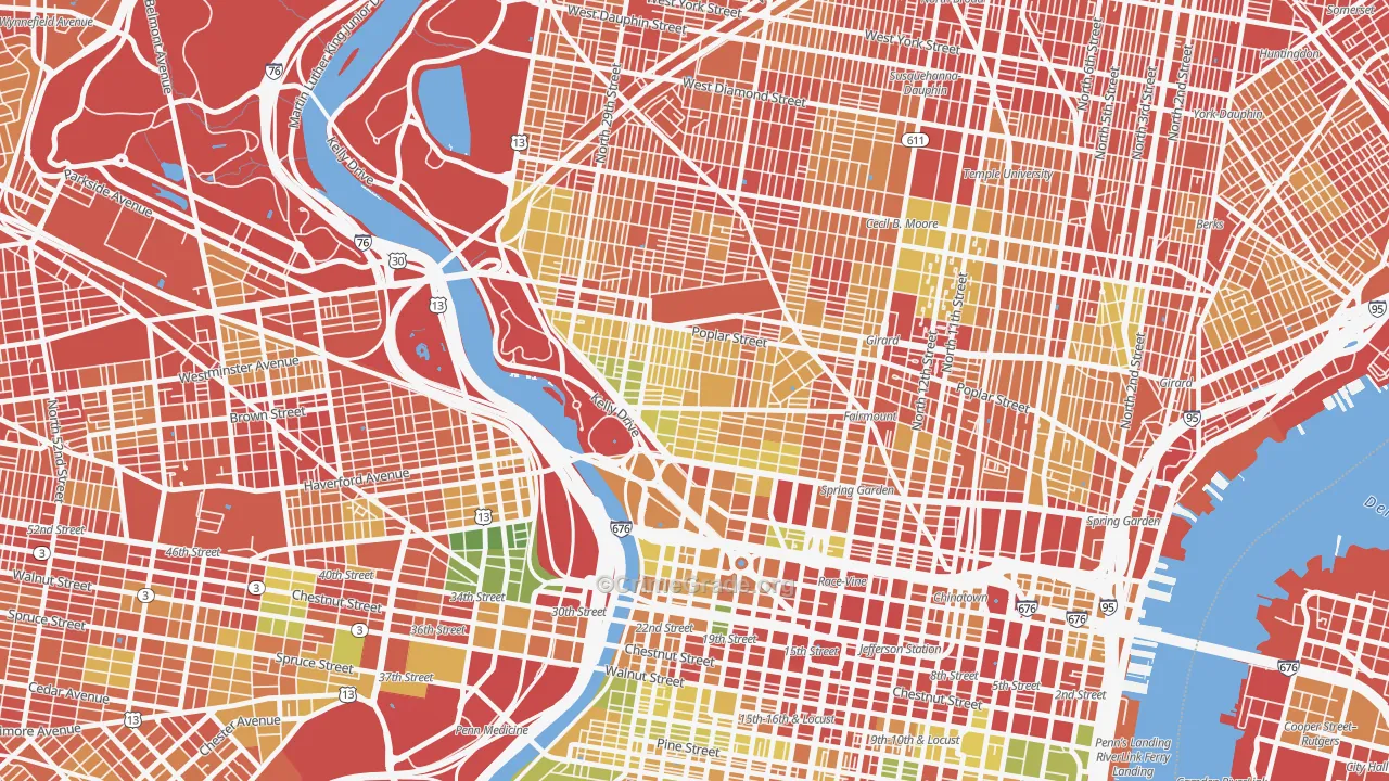 Fairmount, Philadelphia, PA Map of Robbery Rates