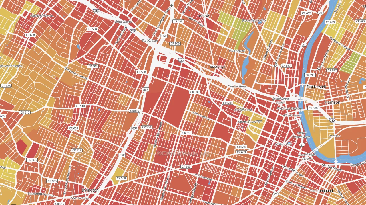 Fairmuont, Newark, NJ Map of Robbery Rates