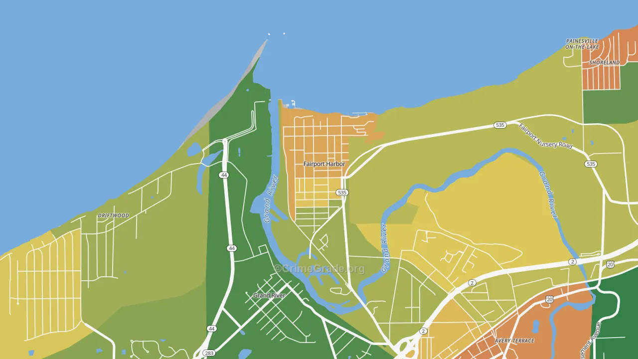 Fairport Harbor, OH Map of Robbery Rates