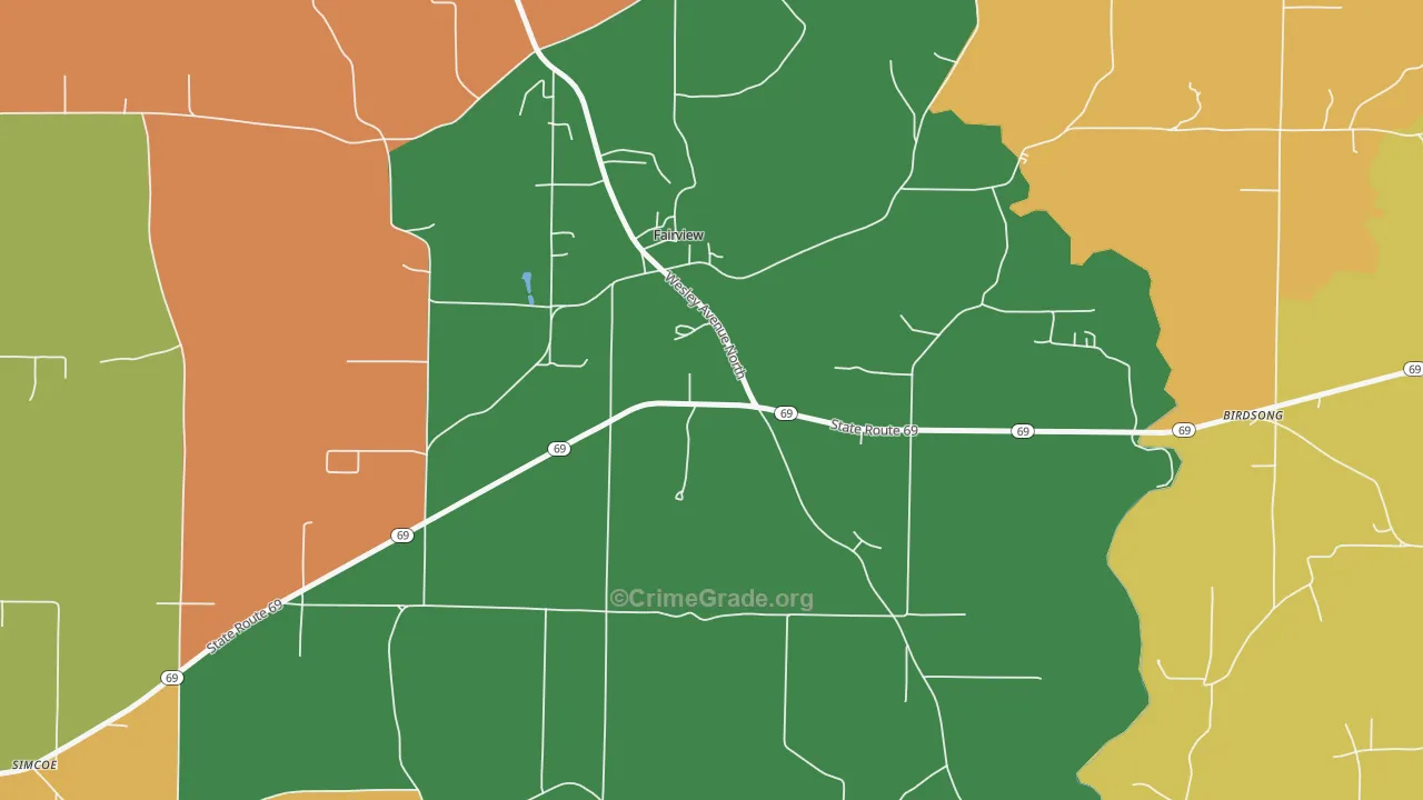 Fairview, AL Map of Robbery Rates