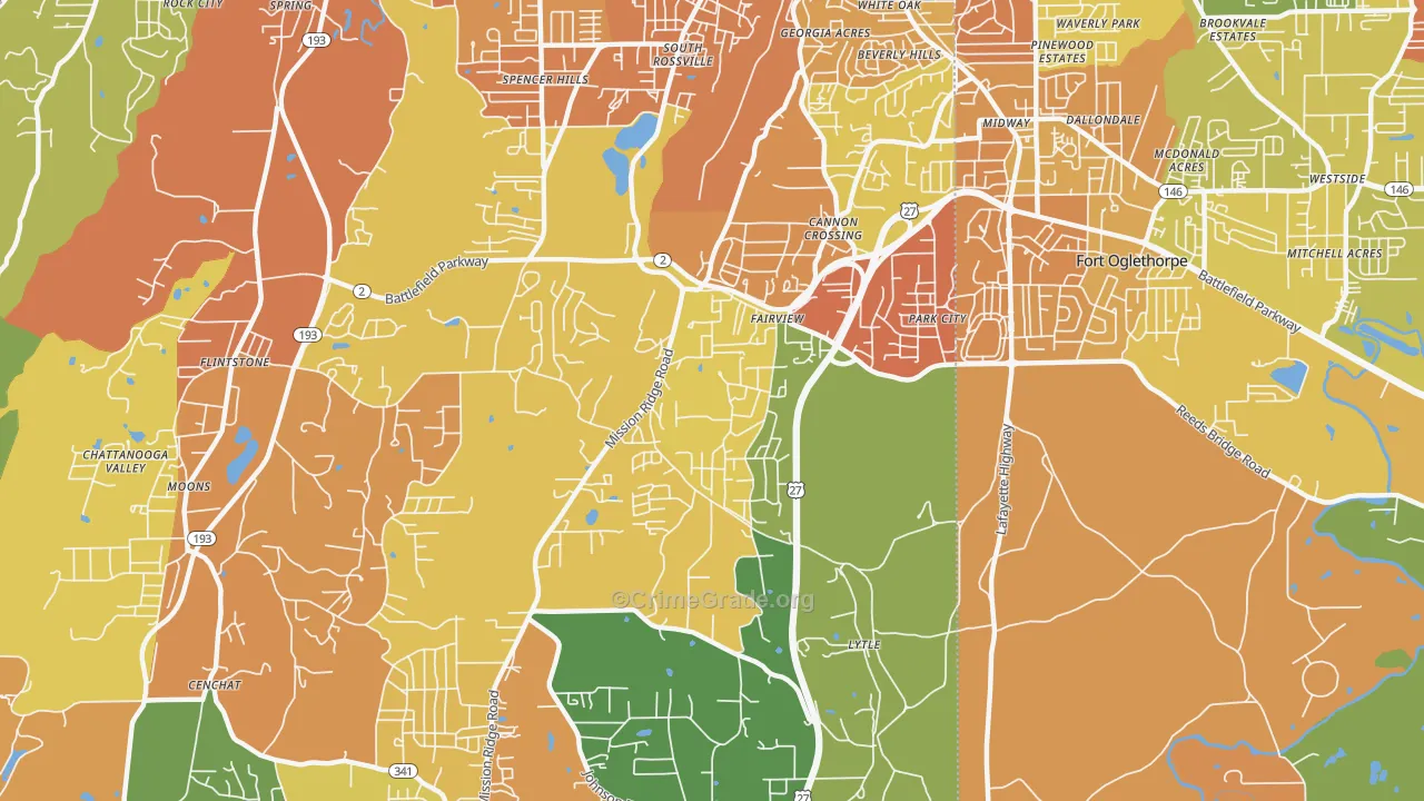 Fairview, GA Map of Robbery Rates