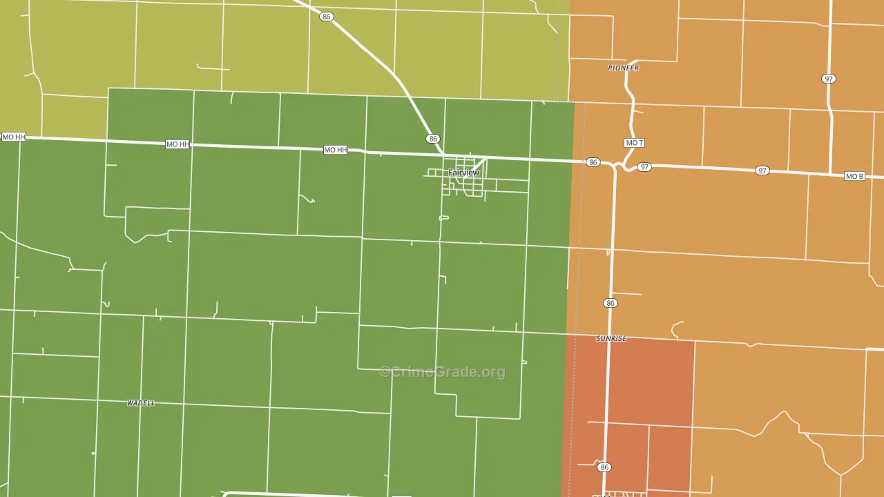 Fairview, MO Map of Robbery Rates
