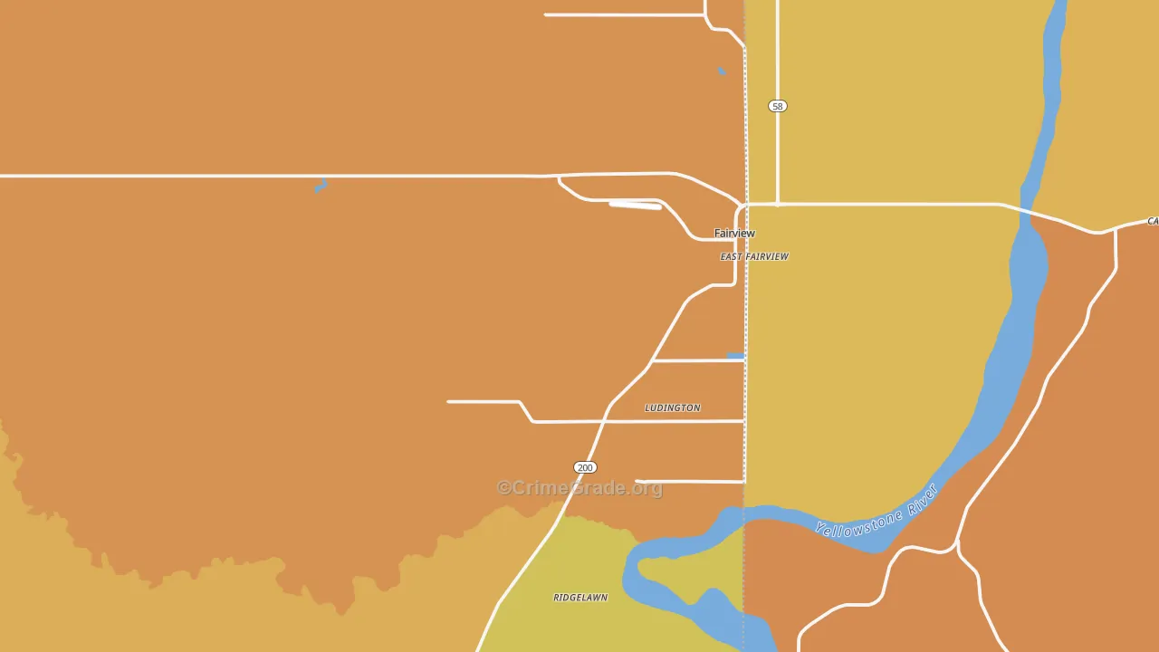 Fairview, MT Map of Robbery Rates