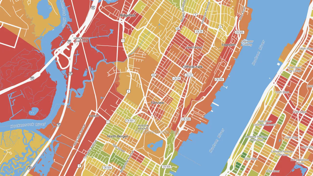 Fairview, NJ Map of Robbery Rates