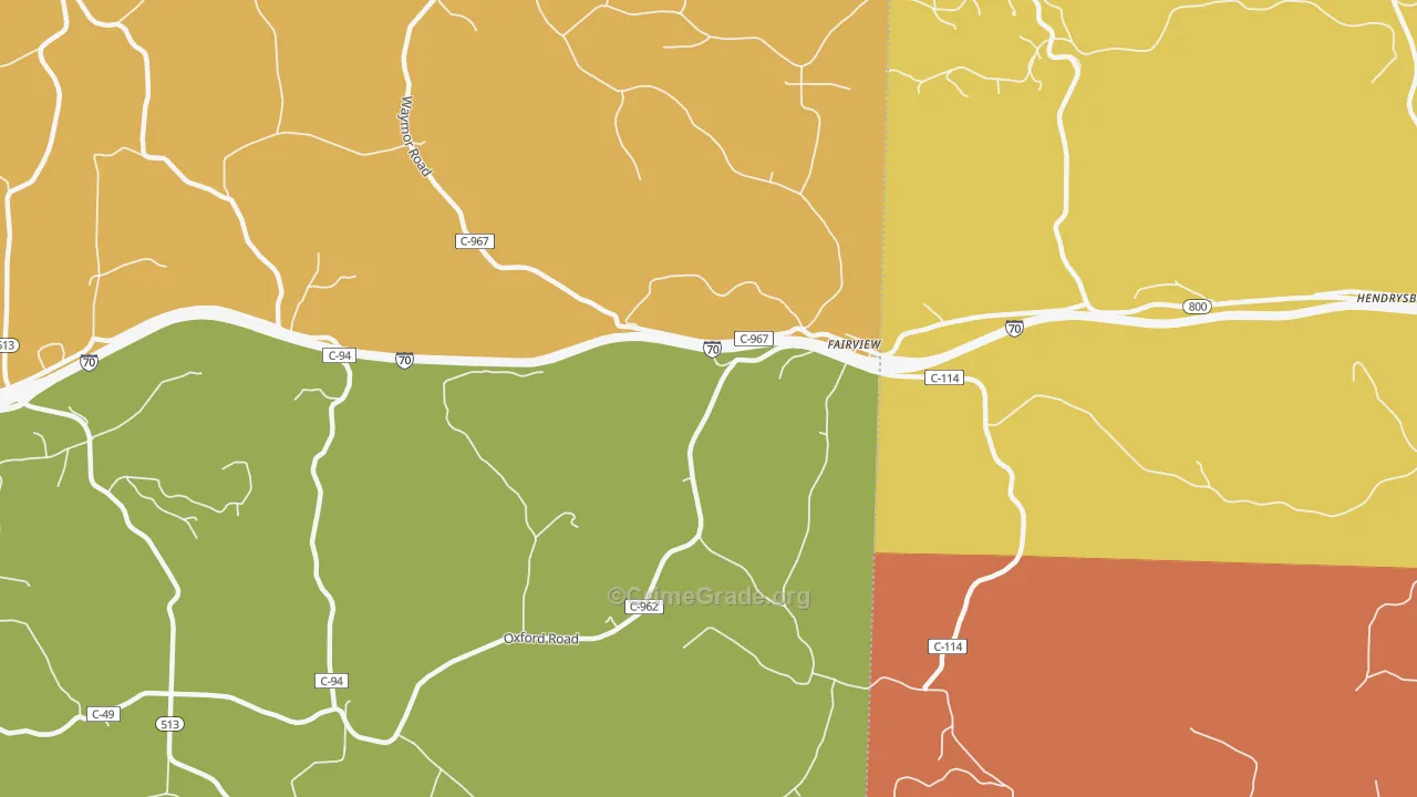 Fairview, OH Map of Robbery Rates