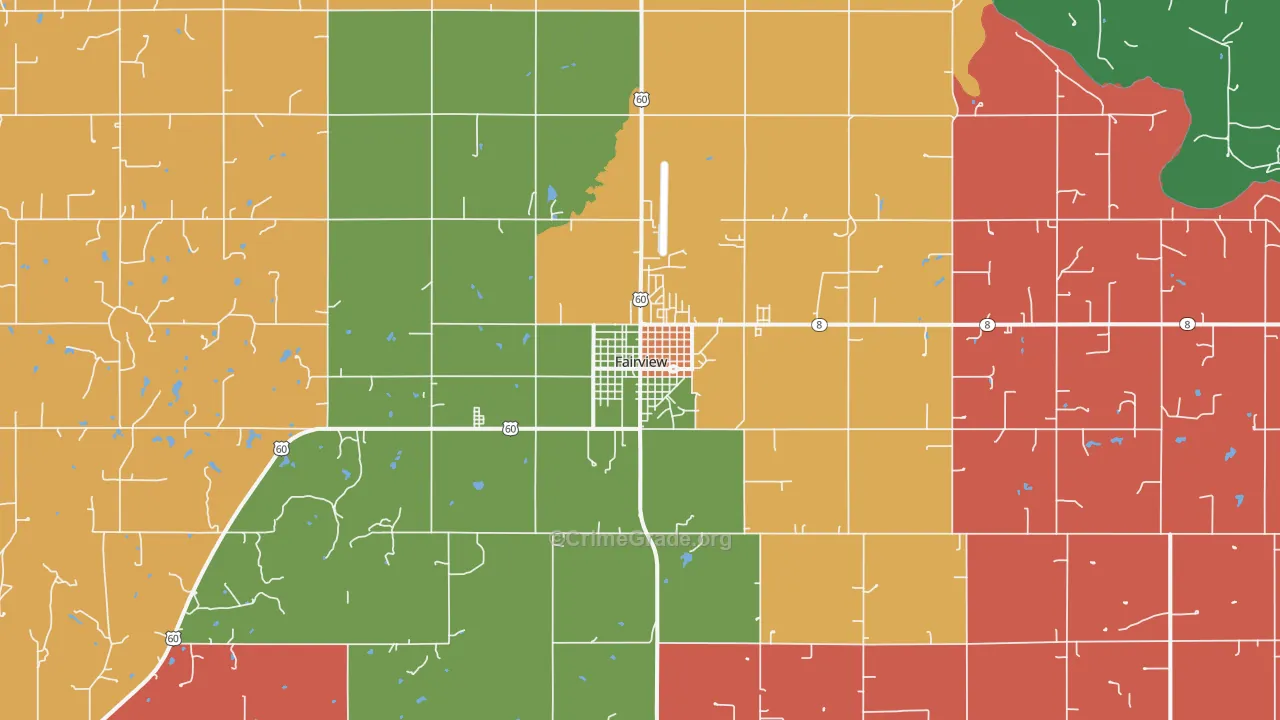 Fairview, OK Map of Robbery Rates