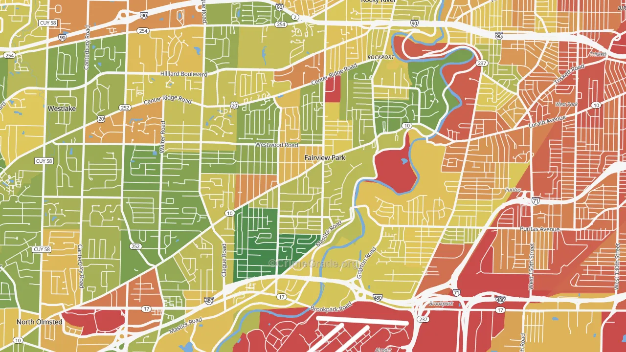Fairview Park, OH Map of Robbery Rates