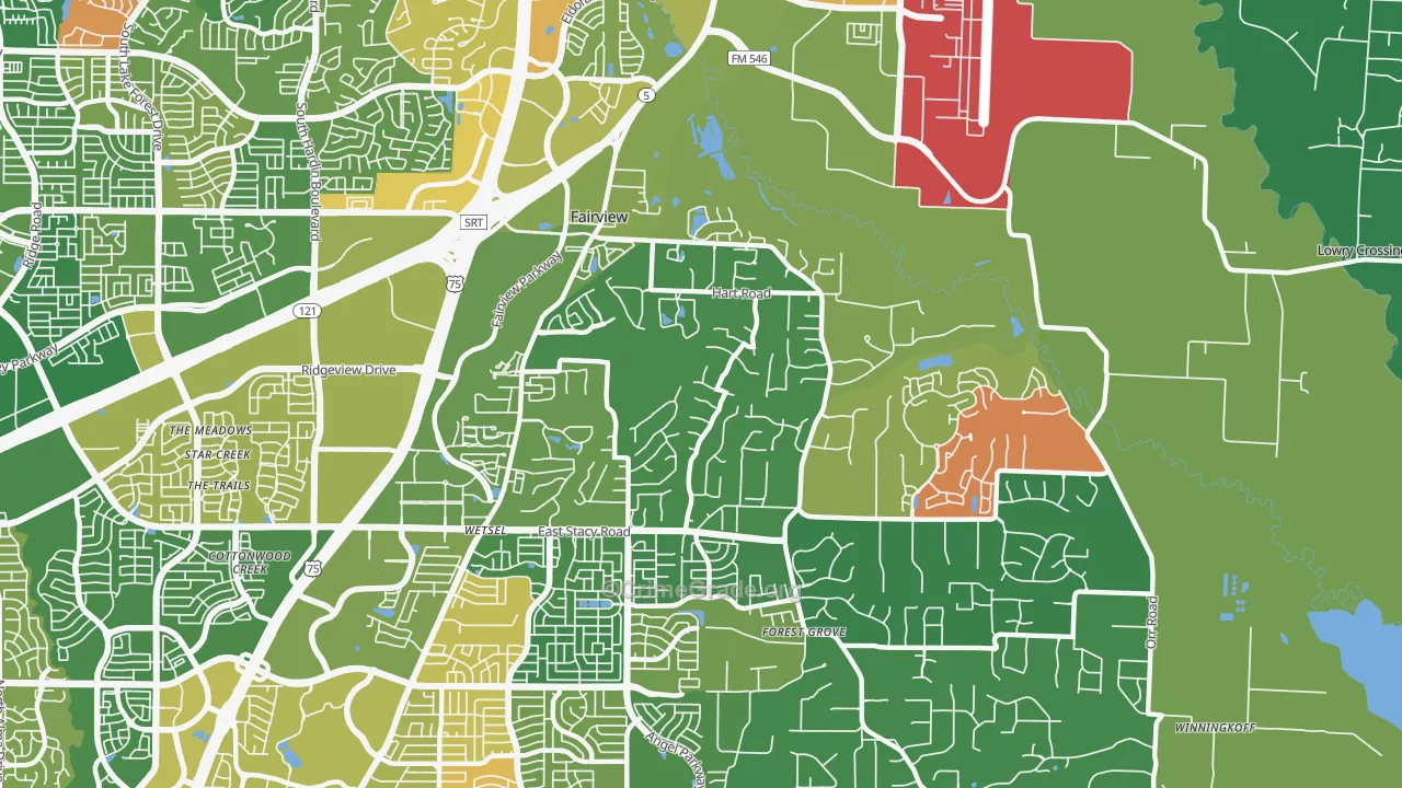 Fairview, TX Map of Robbery Rates